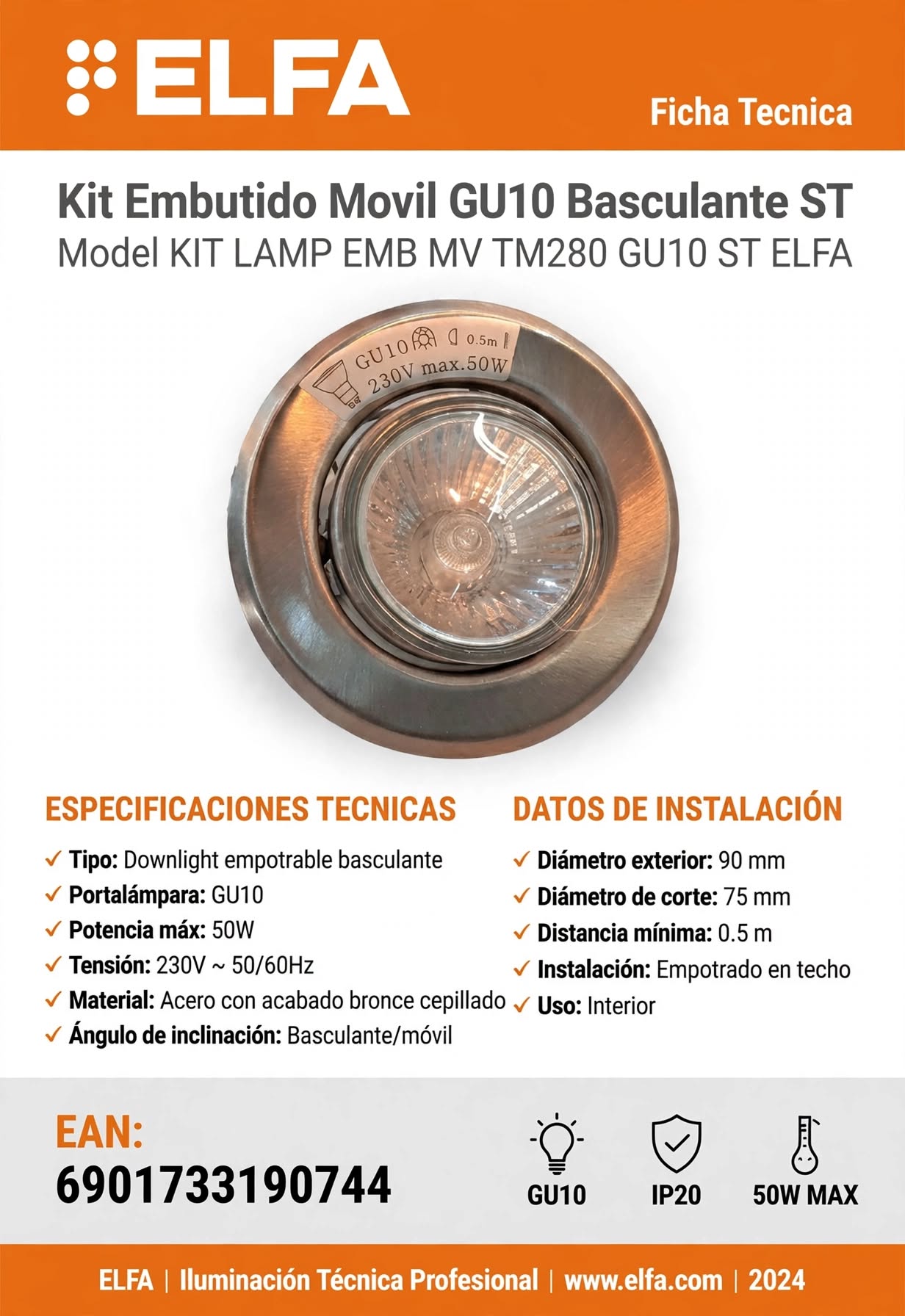 Kit Embutido Móvil GU10 Foco Orientable Basculante Para Acento Retail Oficina 4