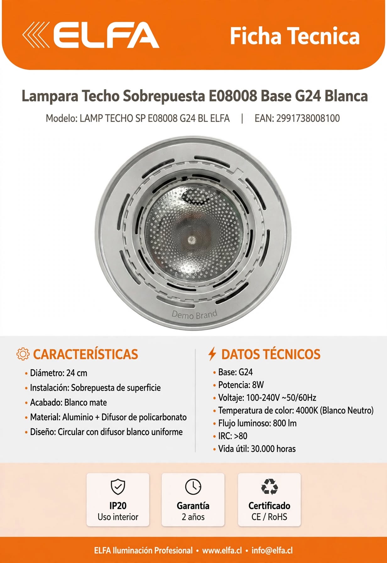 Lampara Techo Sobrepuesta E08008 Base G24 Blanca Elfa Plafon Spot Superficie 18x24x24cm 3