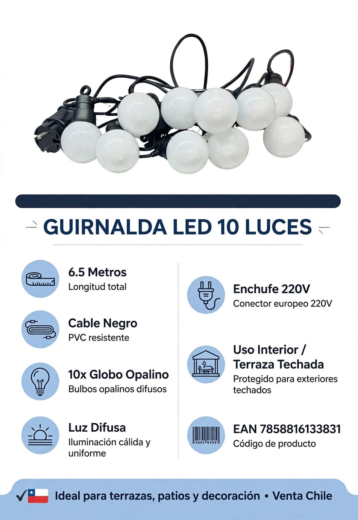 Guirnalda Luces Decorativa Enchufe 65 Metros Opalino 3