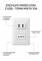 Enchufe Pared Blanco con 2 USB Toma Corriente Mixto 10A Empotrable - Miniatura 2