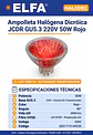 Ampolleta Rojo Halógena Dicróica JCDR GU5.3 220V 50W Elfa HALODEC 40° 2000 hrs - Miniatura 3