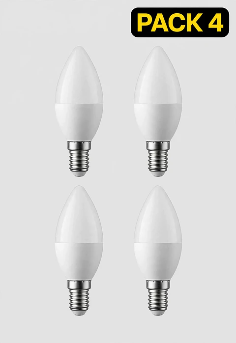 Pack 4 Ampolletas LED Vela E14 6W Luz Fría