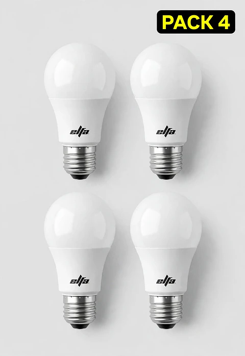 Pack 4 Ampolletas LED A60 6W E27 Luz Calida 3000K Elfa 600lm