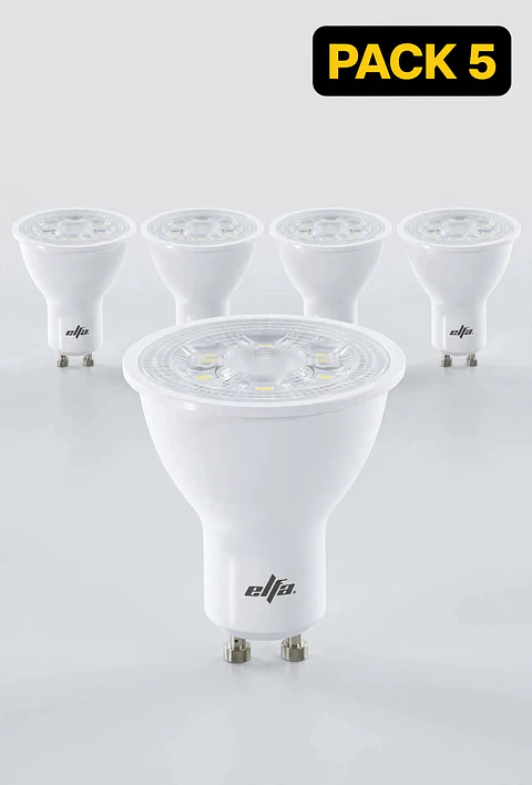Pack 5 Ampolletas LED GU10 6W Luz Día 6000K
