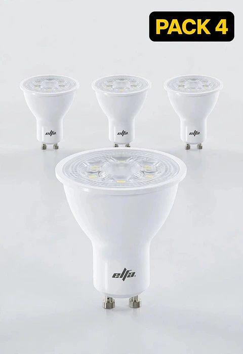 Pack 4 Ampolletas LED GU10 7W Luz Cálida 3000K 600lm Dicroico Elfa 