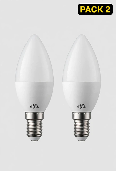 Pack 2 Ampolletas LED Vela  E14 6W Luz Cálida Elfa