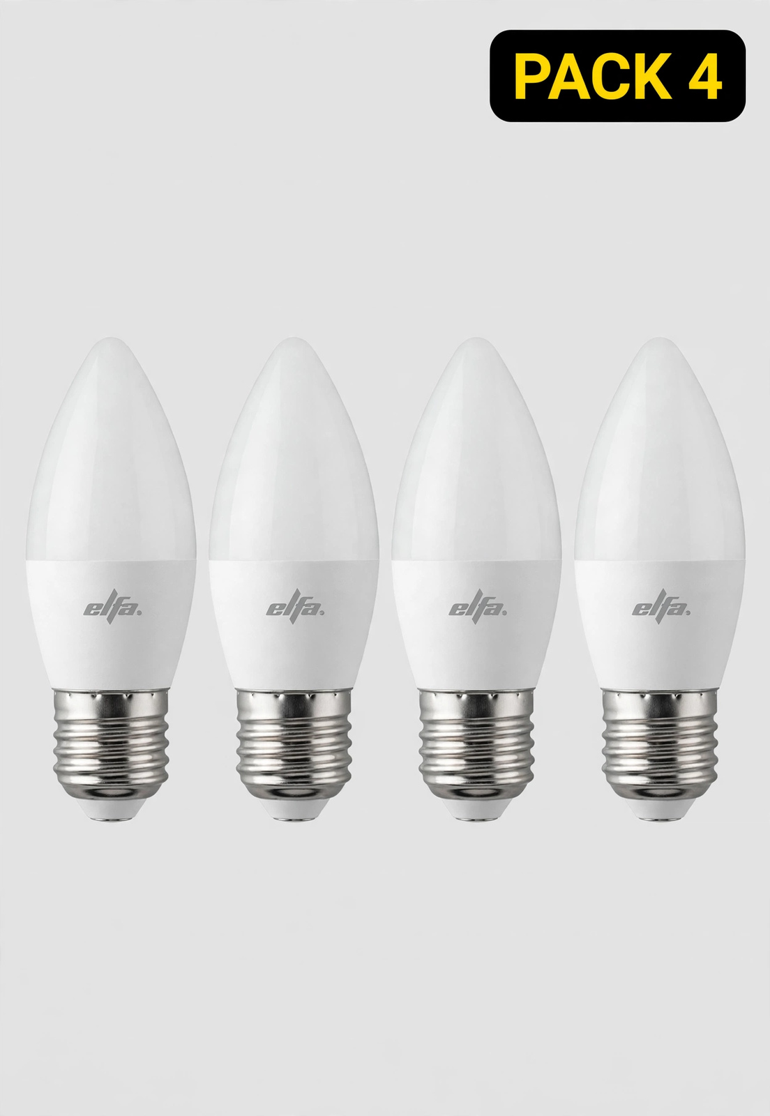 Pack 4 Ampolletas LED Vela E27 6W Luz Fría 6000K 600lm Elfa 10cm 1
