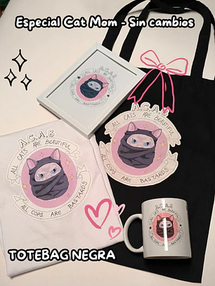 PACK PREMIUM Cat Mom - ACAB (Polera Blanca S + Totebag)