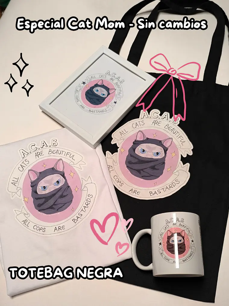 PACK PREMIUM Cat Mom - ACAB (Polera Blanca S + Totebag) 1
