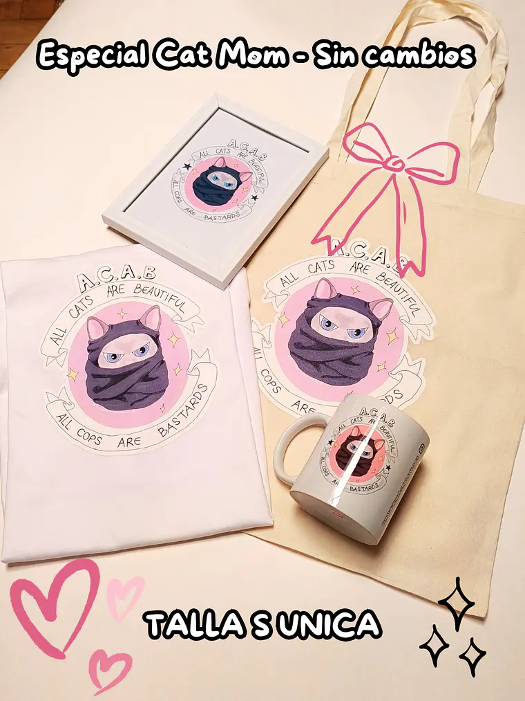 PACK PREMIUM Cat Mom - ACAB (Polera Blanca S + Totebag) 2