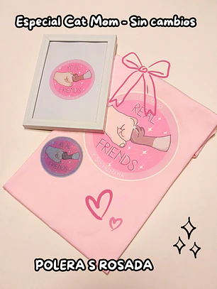 PACK Cat Mom - Real Friends (Polera Rosa Talla S)