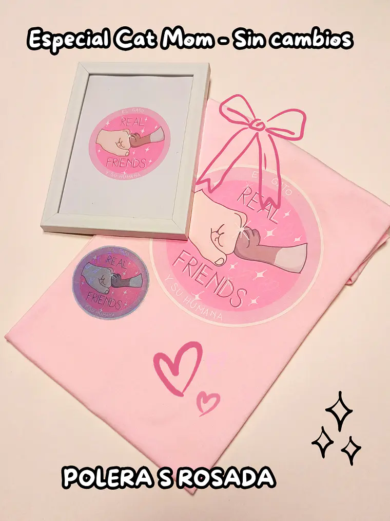 PACK Cat Mom - Real Friends (Polera Rosa Talla S) 1