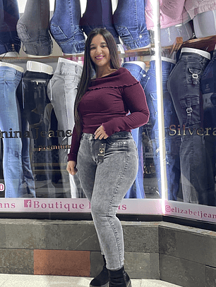 SKINNY JEANS REDUCTOR GRIS GRAVILLADO