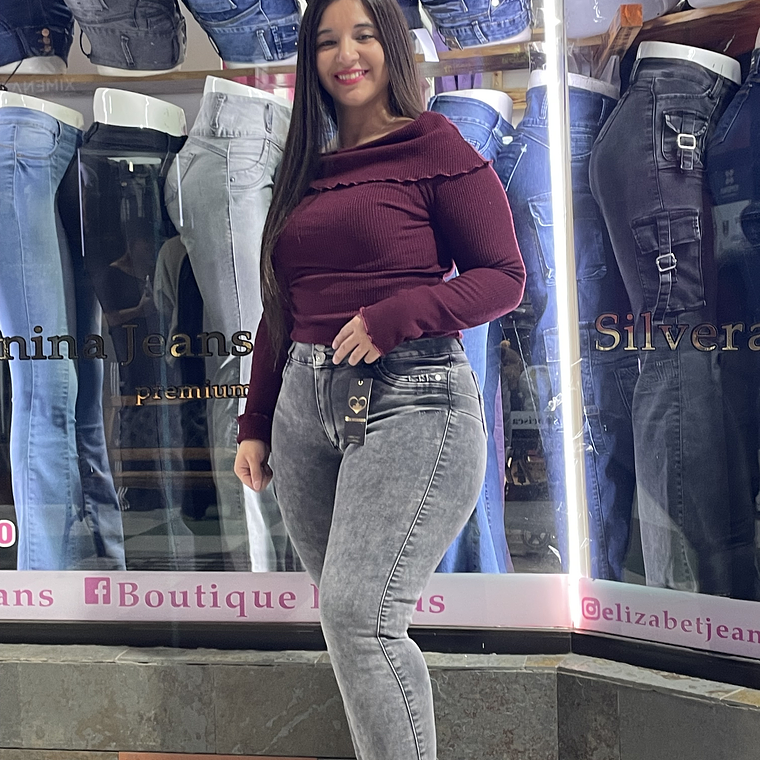 SKINNY JEANS REDUCTOR GRIS GRAVILLADO 1