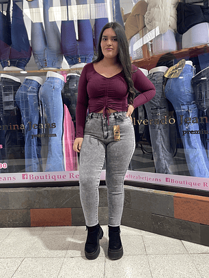 SKINNY JEANS GRIS GRAVILLADO