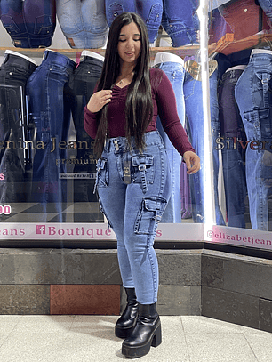 SKINNY JEANS CARGO CELESTE NEVADO