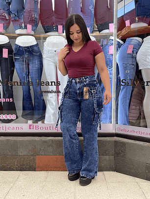 FLARE WIDE LEG JEANS CARGO AZUL  NEVADO