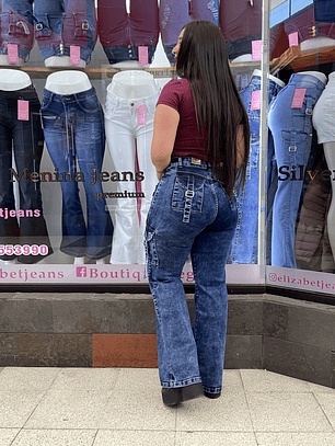 FLARE WIDE LEG JEANS CARGO AZUL  NEVADO