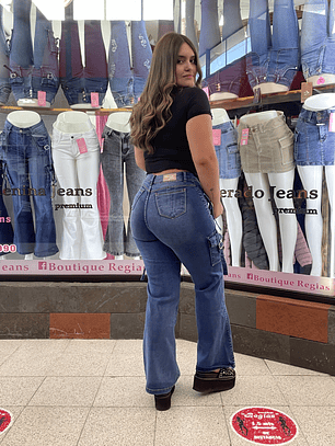 wide leg cargo azul medio 