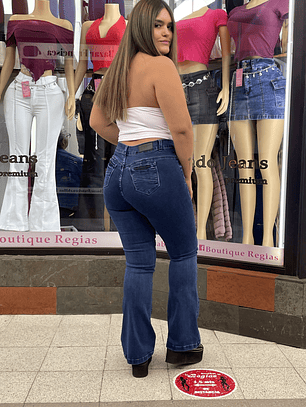 flare jeans curvi lineal azul medio