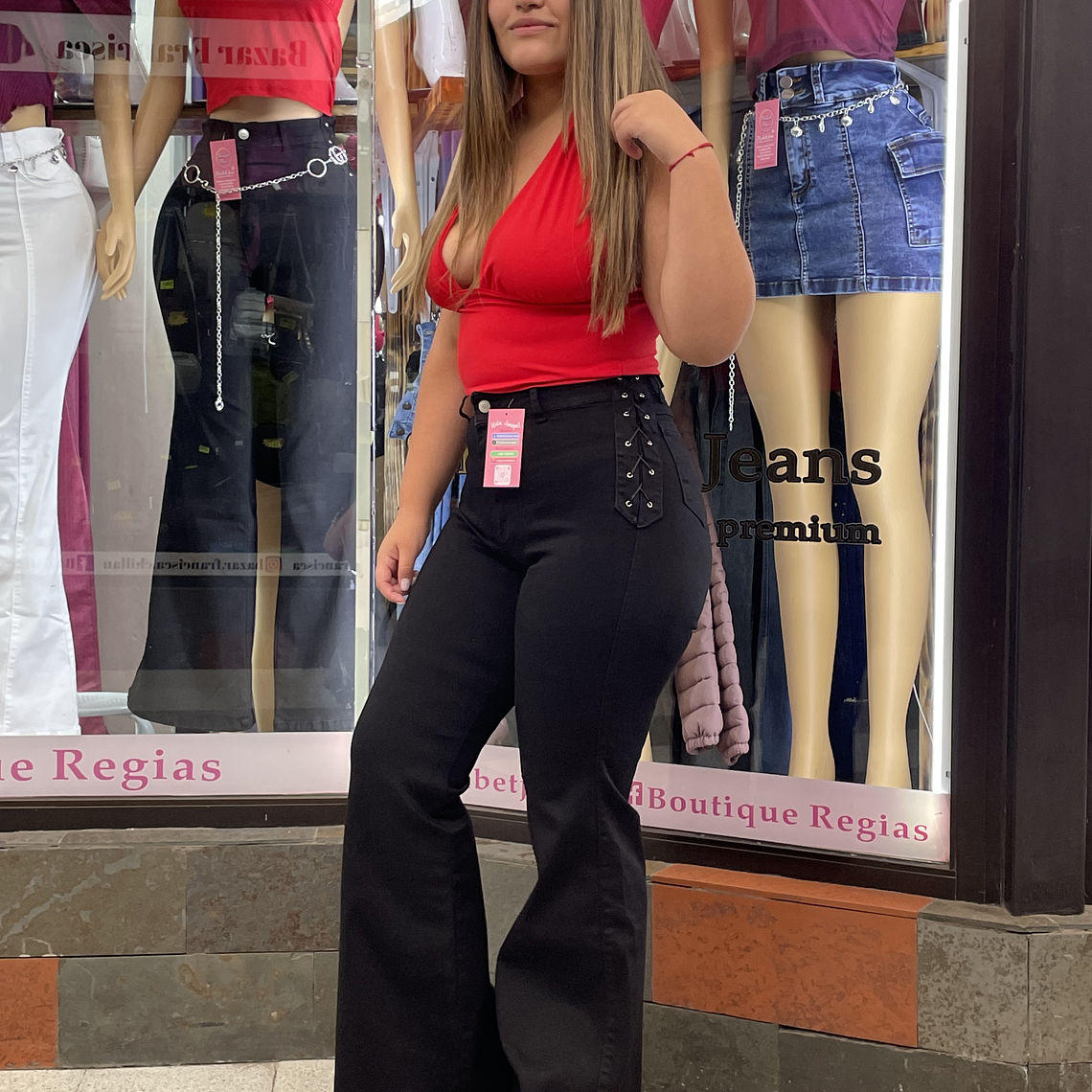 flare jeans trenzado negro curvi sirena 1