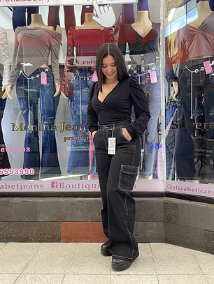 wide leg cargo negro 