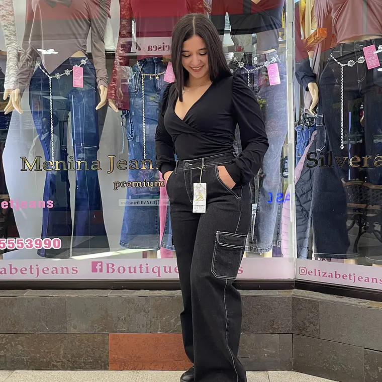 wide leg cargo negro  1