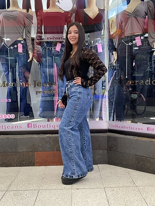 wide leg azul un boton tiro alto 