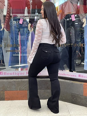flare jeans sirena NEGRO TAPITA