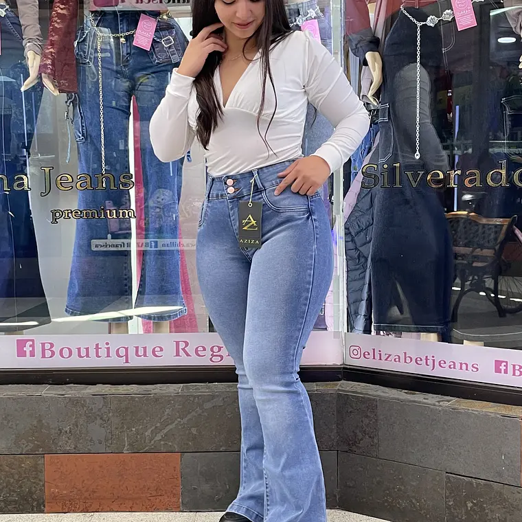 flare jeans celeste sirena dos botones  1