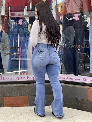 flare jeans celeste sirena dos botones 