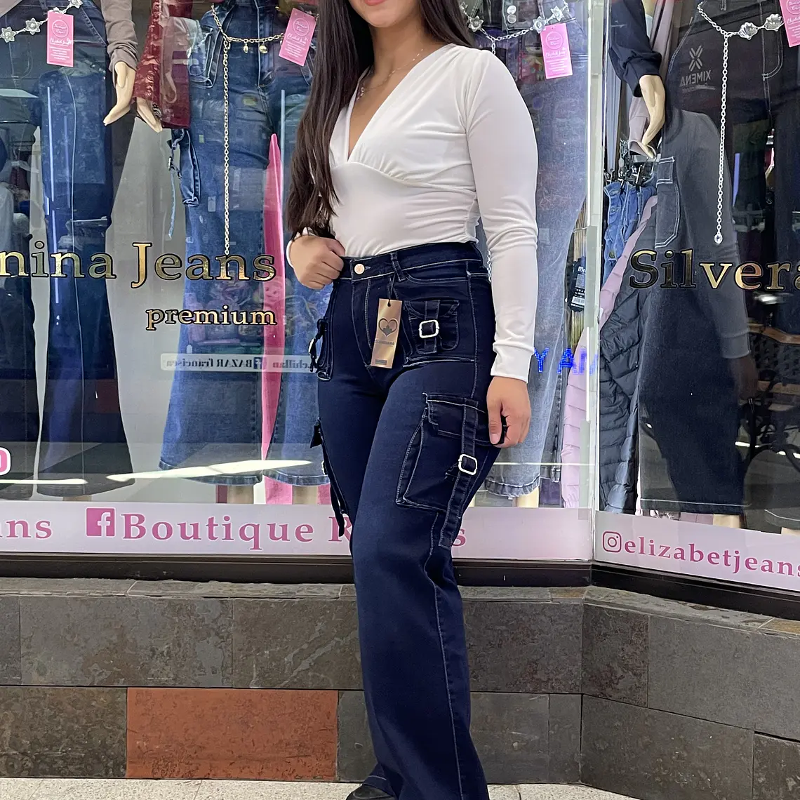 wide jeans cargo azul  1