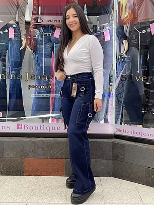 wide jeans cargo azul 