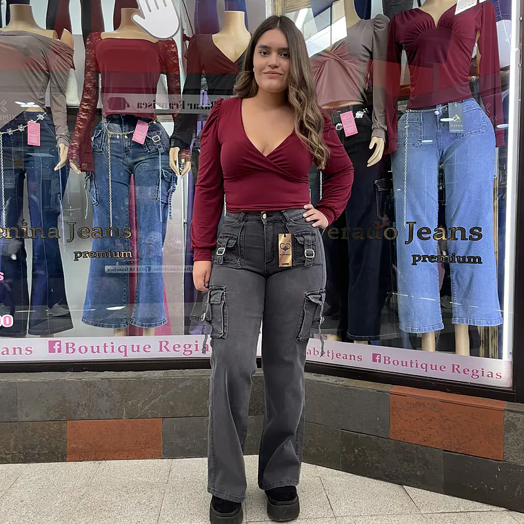 wide leg jeans cargo gris  1