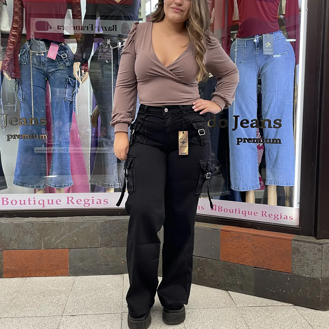 wide leg cargo negro  1