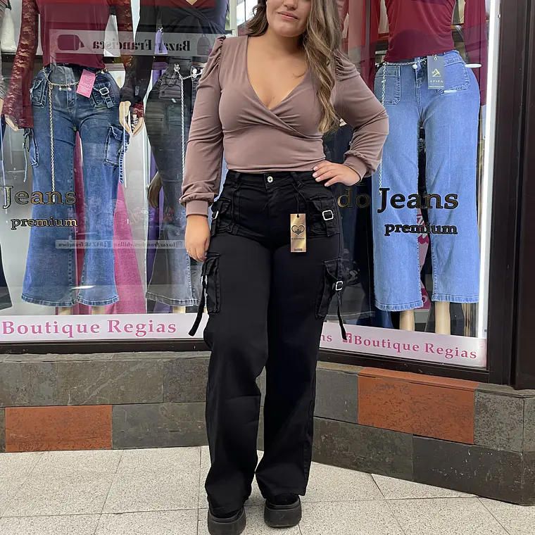 wide leg cargo negro  1