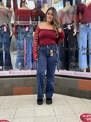 wide leg cargo azul medio costuras azul