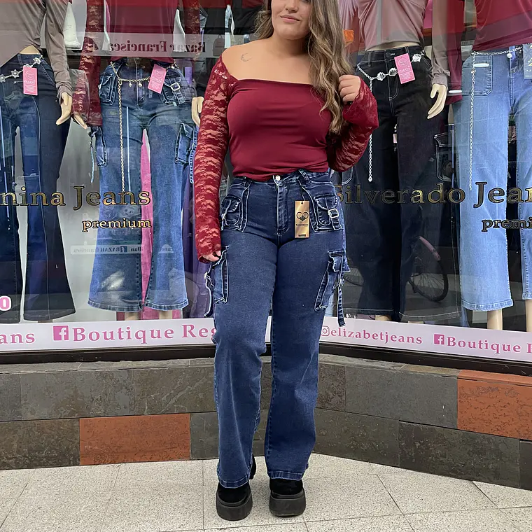 wide leg cargo azul medio costuras azul 1