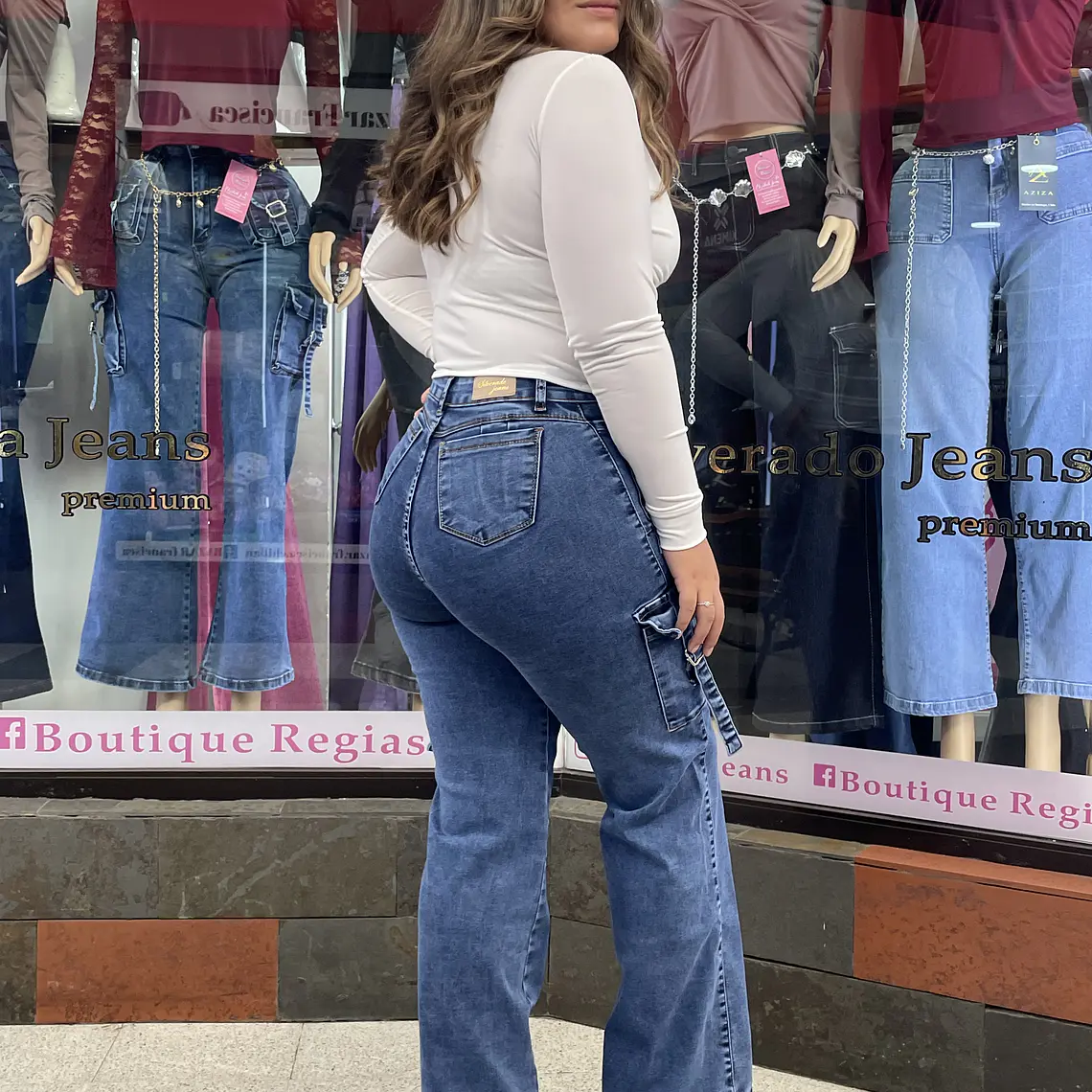 wide leg cargo azul medio claro , nevado  2