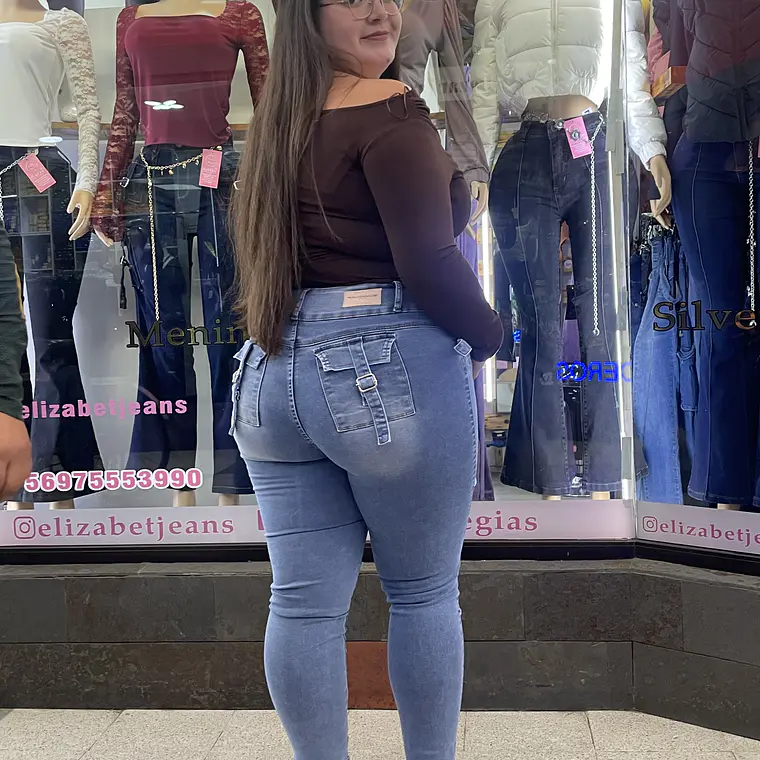 SKINNY JEANS  CELESTE BOLSILLOS CARGO TIRO ALTO  2