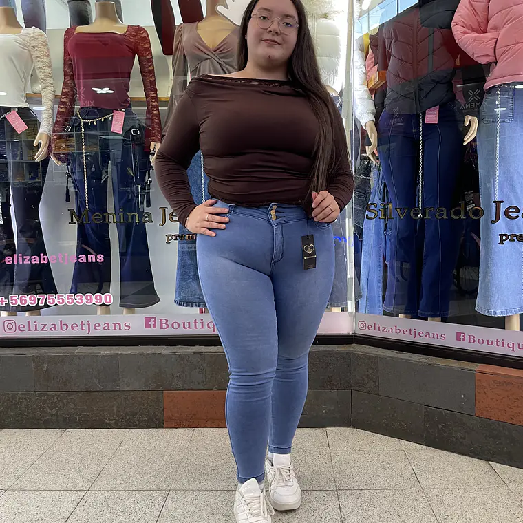SKINNY JEANS CELESTE PRETINA ANCHA 3 BOTONES  1