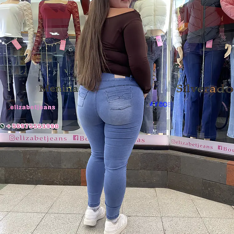SKINNY JEANS CELESTE PRETINA ANCHA 3 BOTONES  2