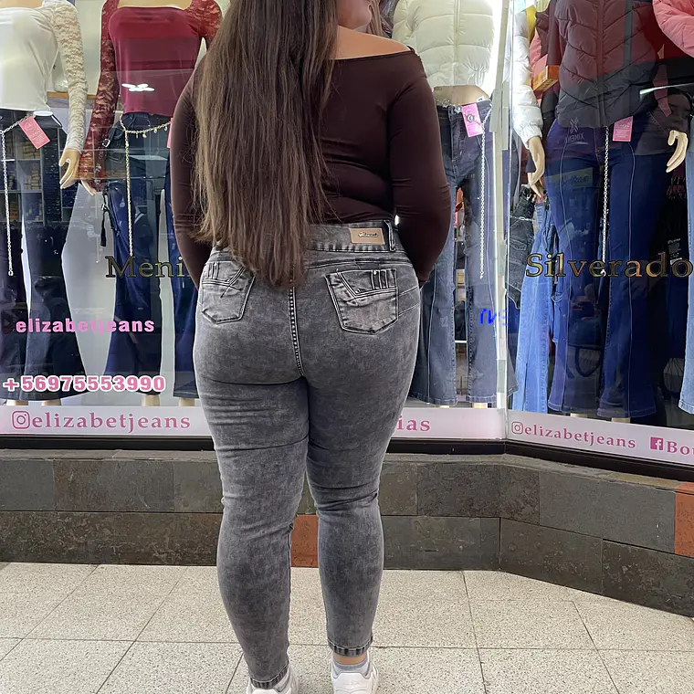 SKINNY JEANS TIRO ALTO 3 BOTONES GRIS NEVADO EXTRA LINDAS  2