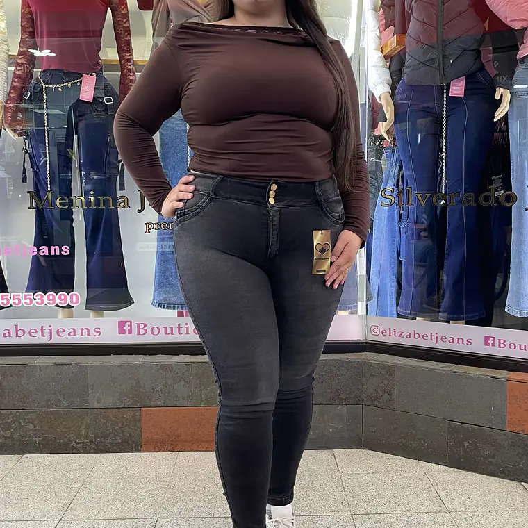 SKINNY JEANS GRIS MARENGO REDUCTOR 3 BOTONES TIRO ALTO EXTRA LINDAS  1