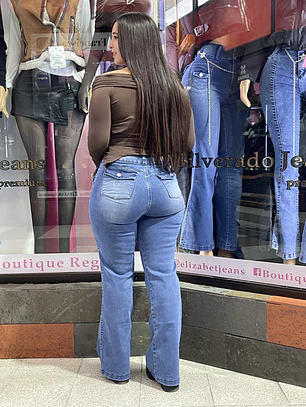 flare jerans celeste tapita reductor pretina ancha 