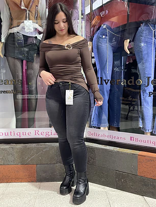 SKINNY JEANS GRIS MARENGO TAPITAS UN BOTON TIRO ALTO 