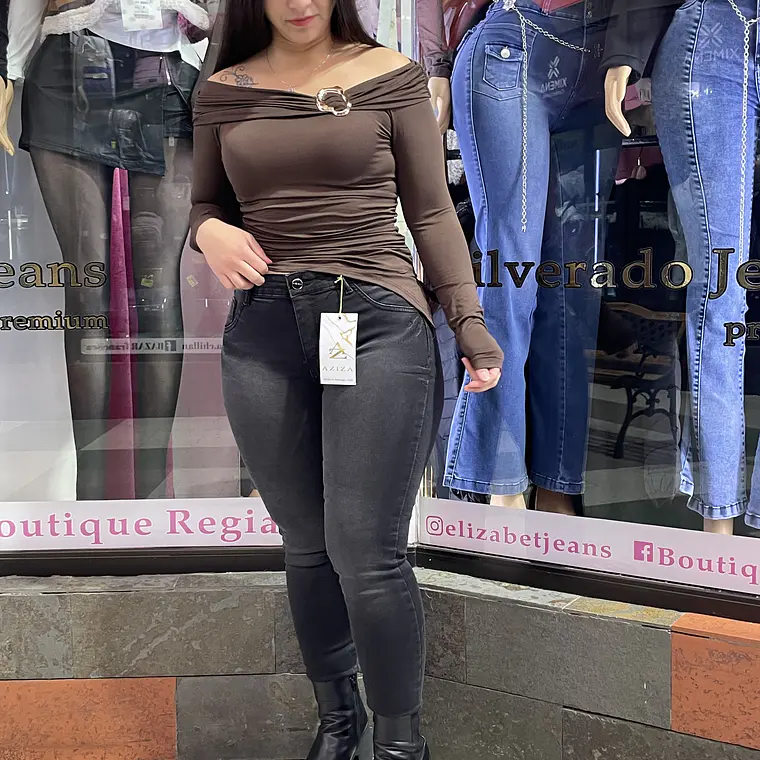 SKINNY JEANS GRIS MARENGO TAPITAS UN BOTON TIRO ALTO  1