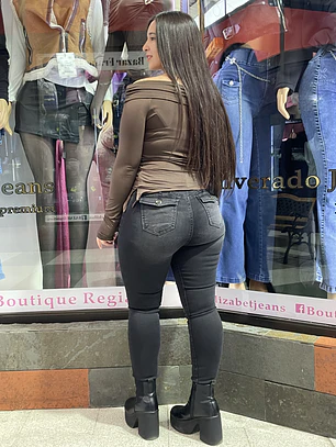 SKINNY JEANS GRIS MARENGO TAPITAS UN BOTON TIRO ALTO 