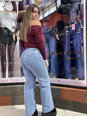 WIDE LEG RECTO CELESTE CLASICO 