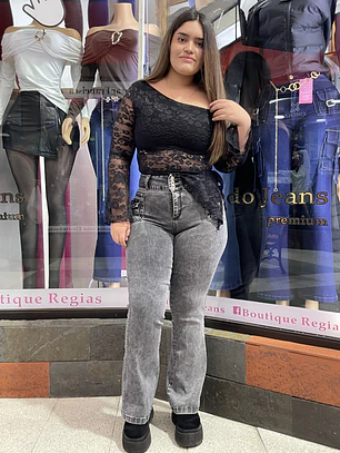 FLARE JEANS GRIS NEVADO TAPITAS PRETINA ANCHA 